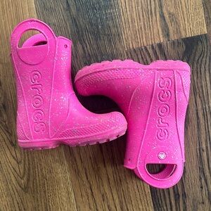 CROCS Kids' Hot Pink Glitter Pull-On Rain Boots